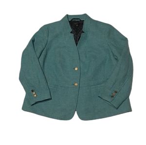 Talbots Teal Wool Blend Equestrian Fitted Blazer Jacket Peplum Notched Collar